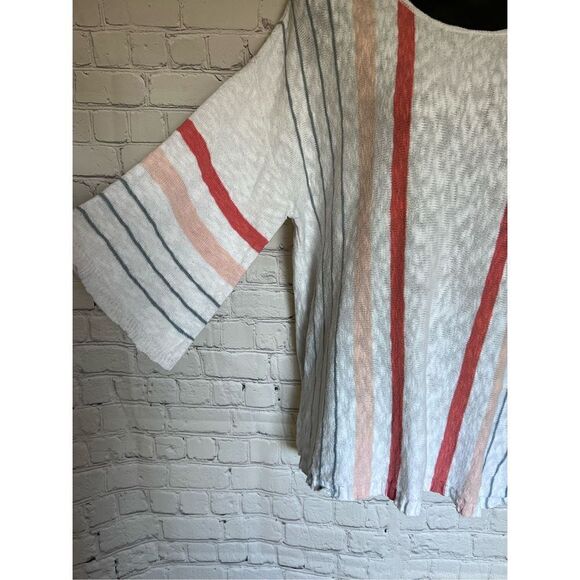 Tribal Jeans striped white sweater with peach/pink/blue stripes sz L - Picture 5 of 6